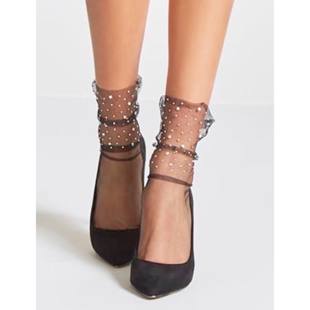 💋LAST PAIR* Pearl Embellished Sheer Stockings - Picture 4 of 8